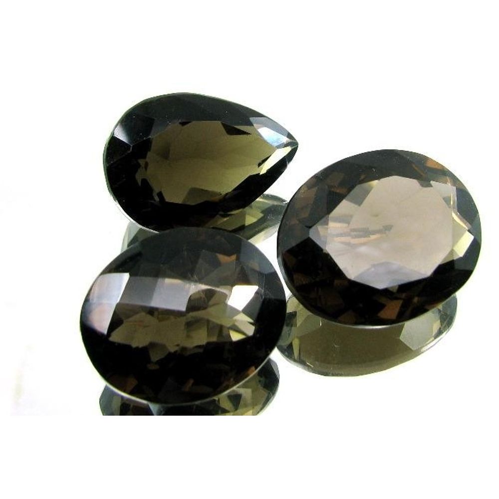 78Ct-3pc-Wholesale-Lot-Natural-Oval-Pear-Faceted-SMOKY-QUARTZ-Rock-Crystal-Gems