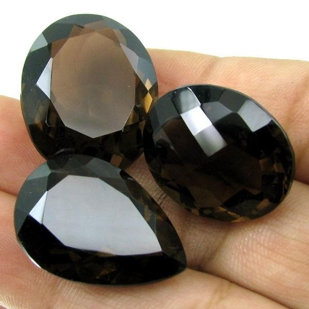 78Ct 3pc Wholesale Lot Natural Oval Pear Faceted SMOKY QUARTZ Rock Crystal Gems