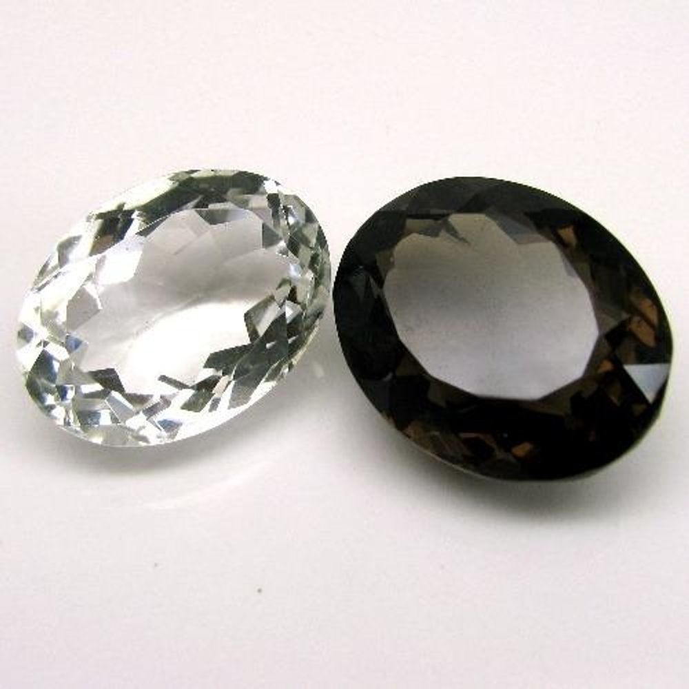 133.8Ct-2pc-Lot-Natural-Smoky-&-Crystal-Quartz-Oval-Faceted-Loose-Gemstones
