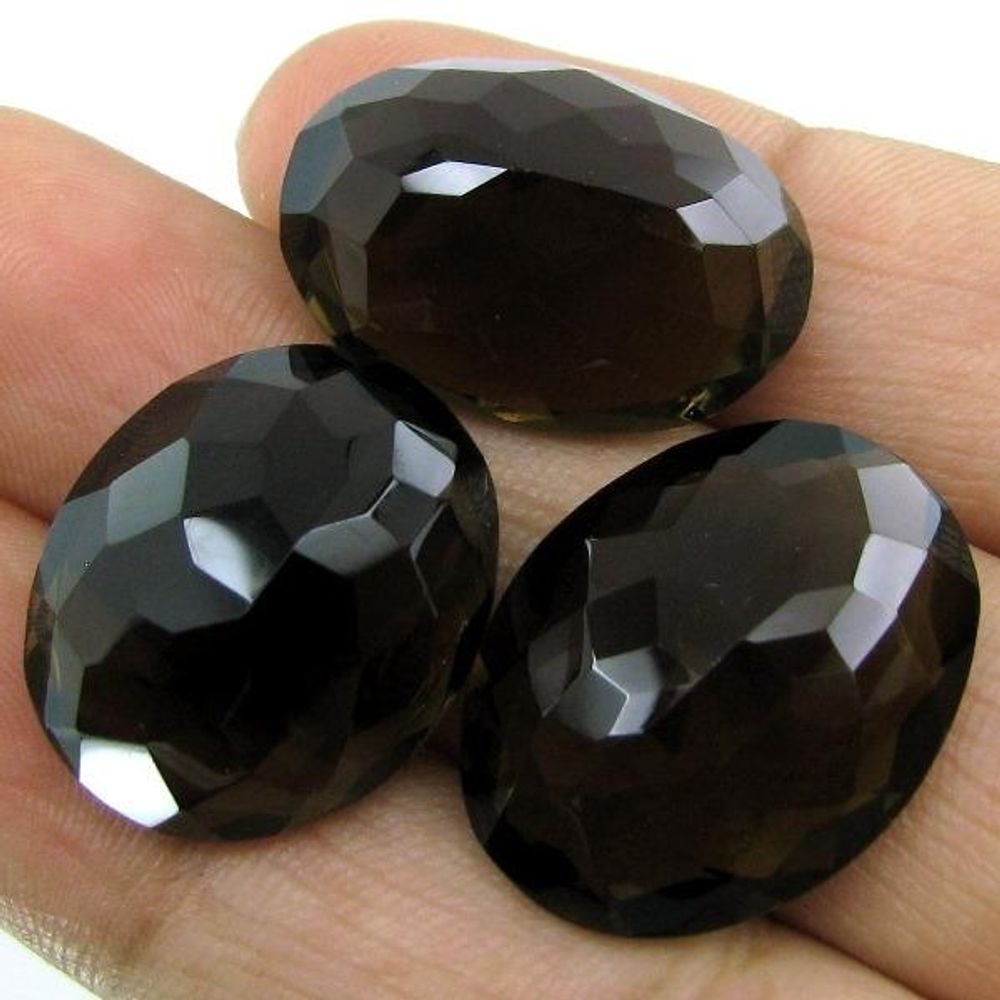 57.2Ct 3pc Wholesale Lot Natural Oval Faceted SMOKY QUARTZ Rock Crystal