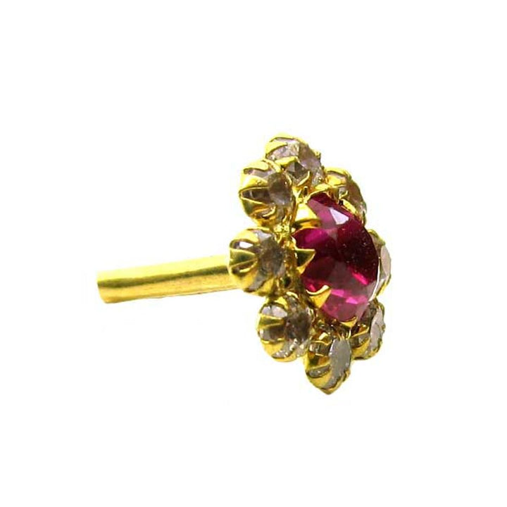 Lovely Pink CZ Body Piercing Nose stud Pin Solid Real 14k Yellow Gold