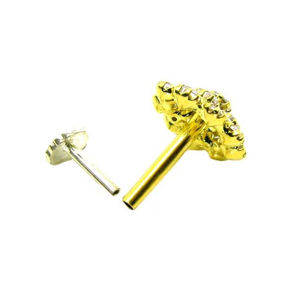 Charming White CZ Body Piercing Nose stud Pin Solid Real 14k Yellow Gold
