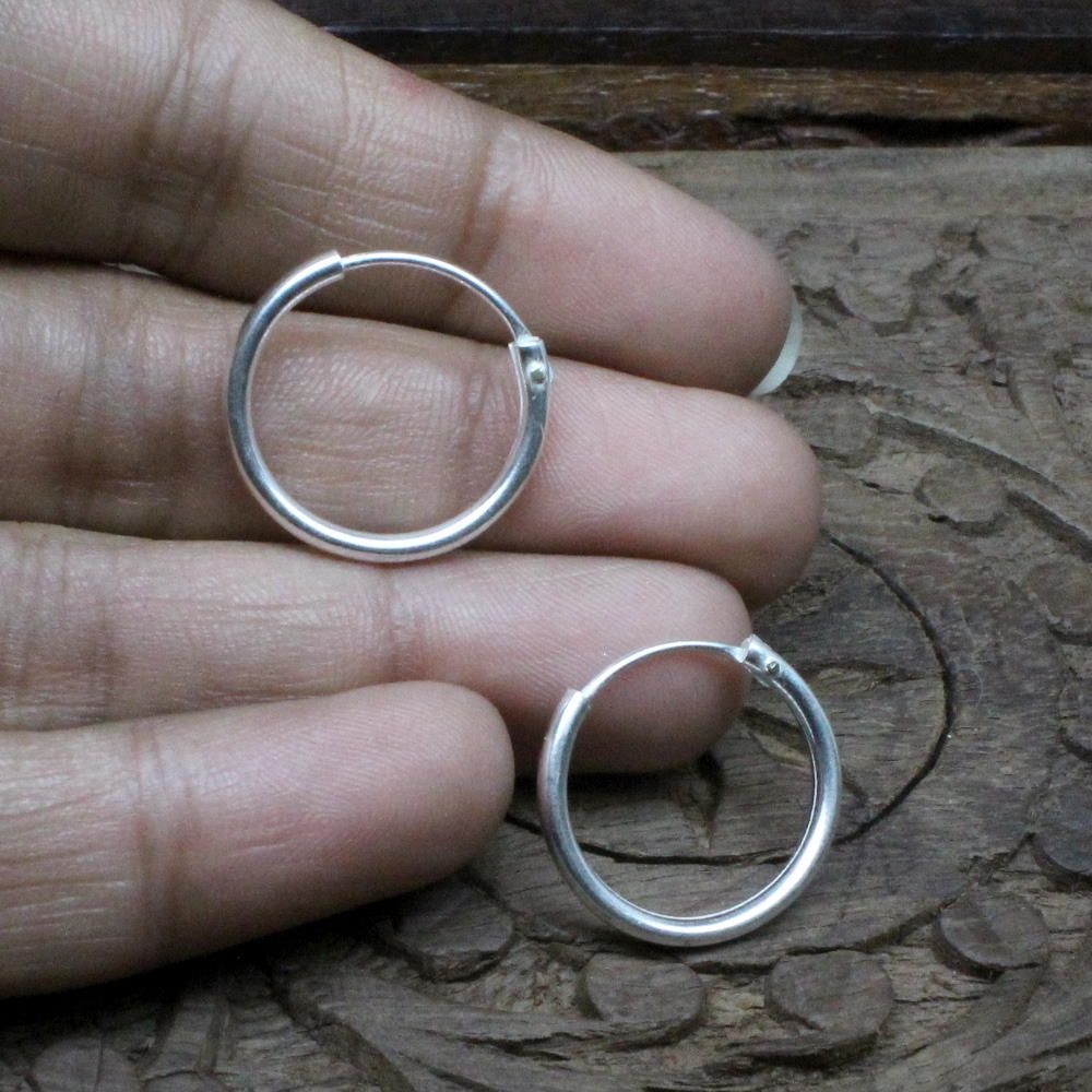 Simple plain ring Sterling Silver Earrings hinged Hoop for Girls - Pair