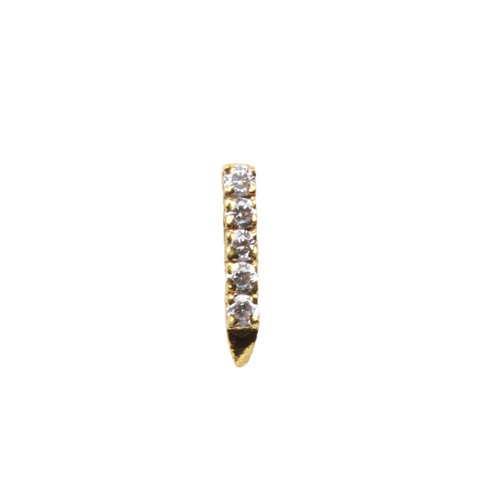 Gold Plated Indian Nose Stud, White CZ corkscrew piercing nose ring