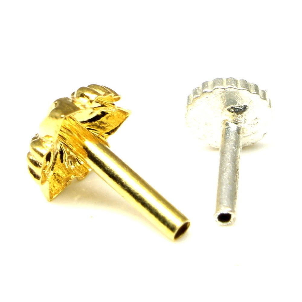 Indian Nose Stud, Gold plated nose ring, Push Pin nase stud 18g