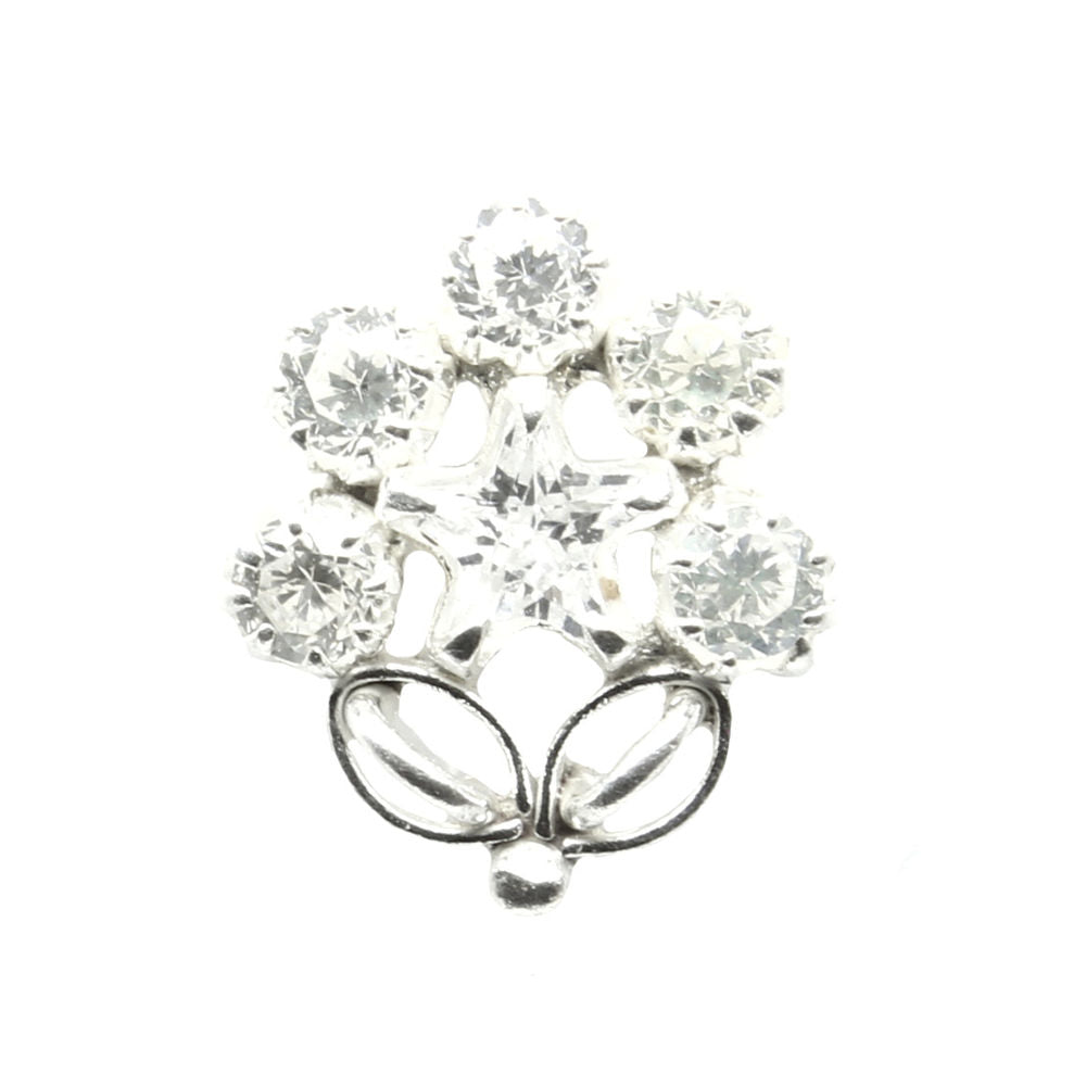 Star Floral Ethnic Indian 925 Sterling Silver White CZ Indian Nose ring Push Pin
