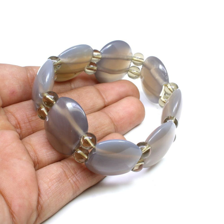 Agate smoky quartz Natural Gemstone Beads Elastic Band Stretchable Bracelet