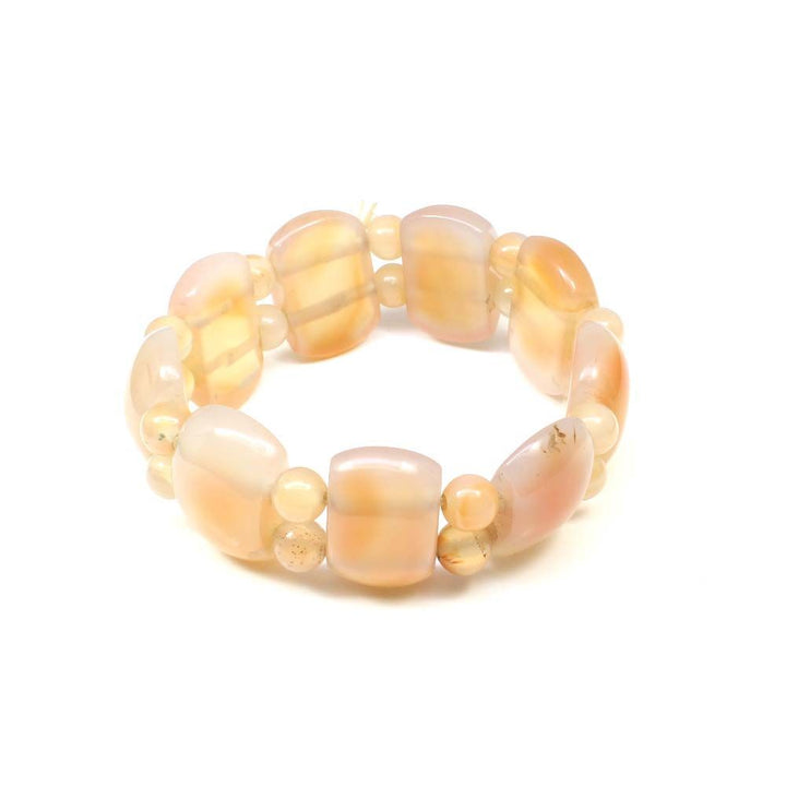 Pink orange Agate Natural Gemstone Beads Elastic Band Stretchable Bracelet