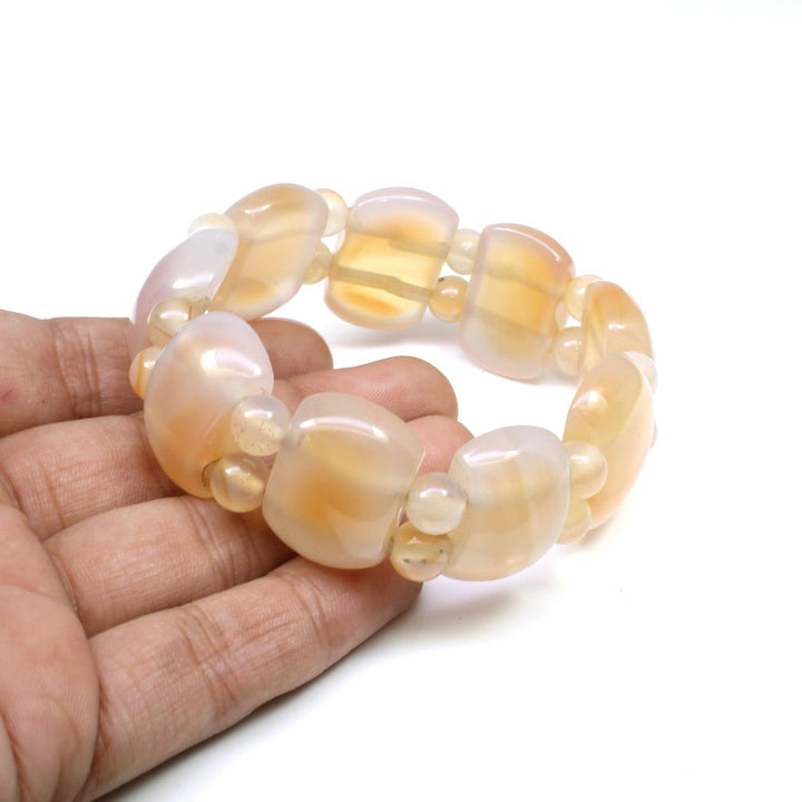Pink orange Agate Natural Gemstone Beads Elastic Band Stretchable Bracelet
