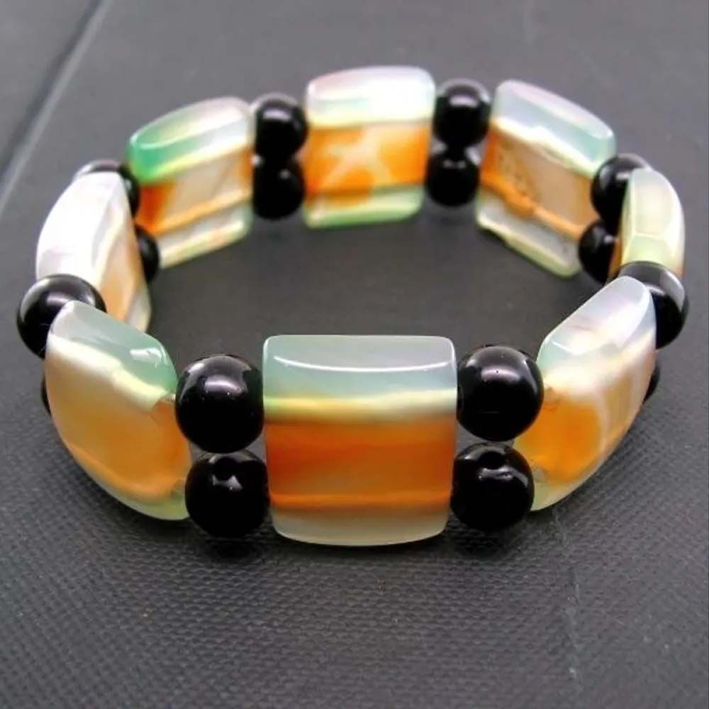 Multicolor Agate Natural Gemstone Beads Elastic Band Stretchable Bracelet