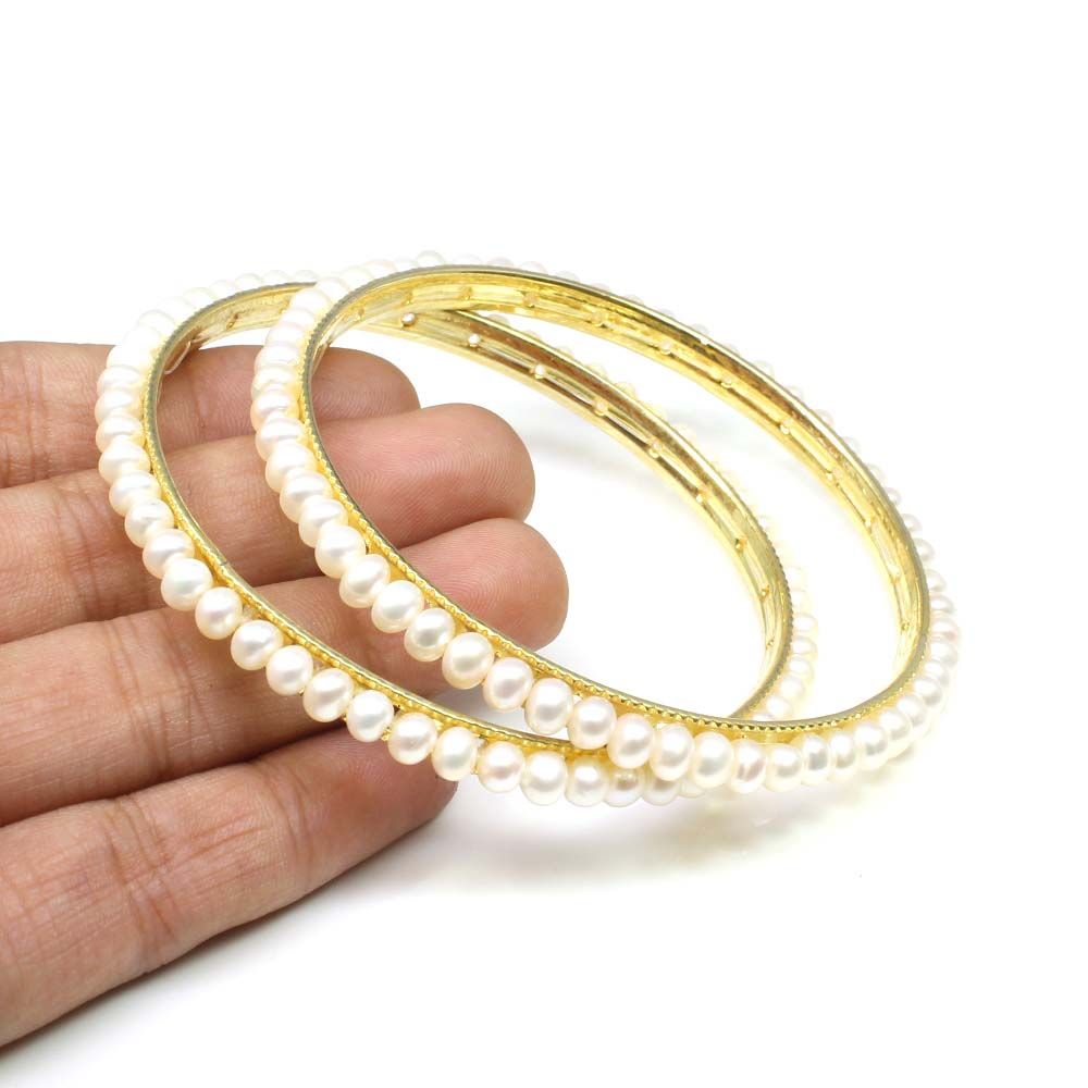 Traditional Indian Real Pearl beads Handmade Gold plated Bangles pair Size6.3 Cm
