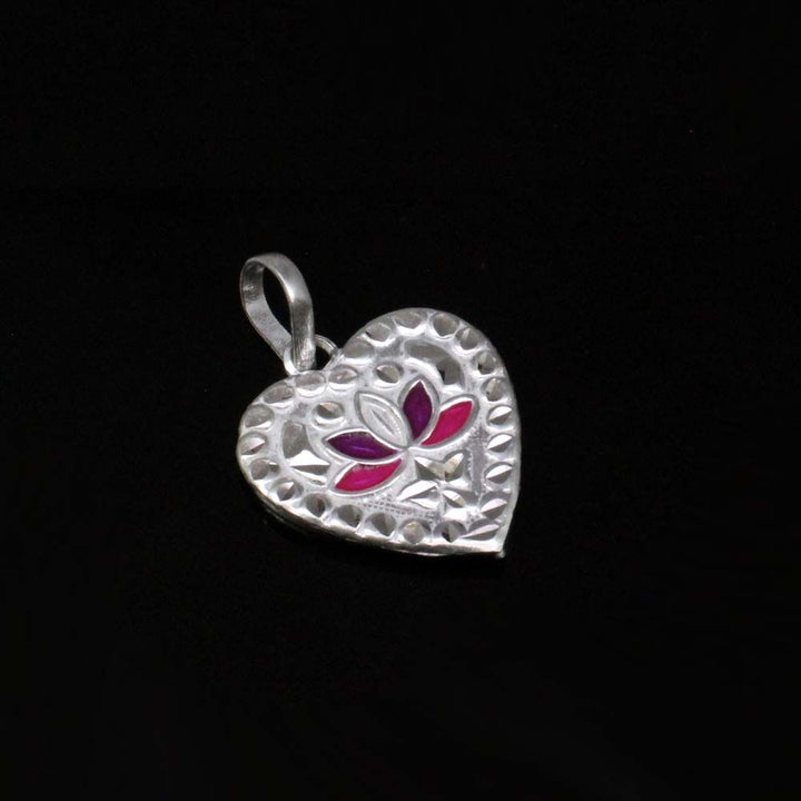 Traditional Indian Embossed heart shape enamel sterling silver pendant for Women