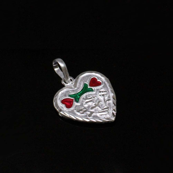 Traditional Indian heart shape designer enamel sterling silver pendant for women