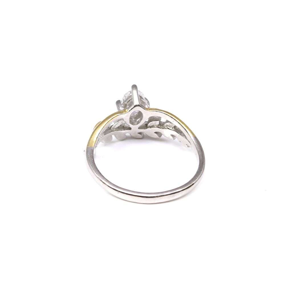Karizma leaf-two-tone-925-sterling-silver-white-cz-women-finger-ring-size-6 – Jewels