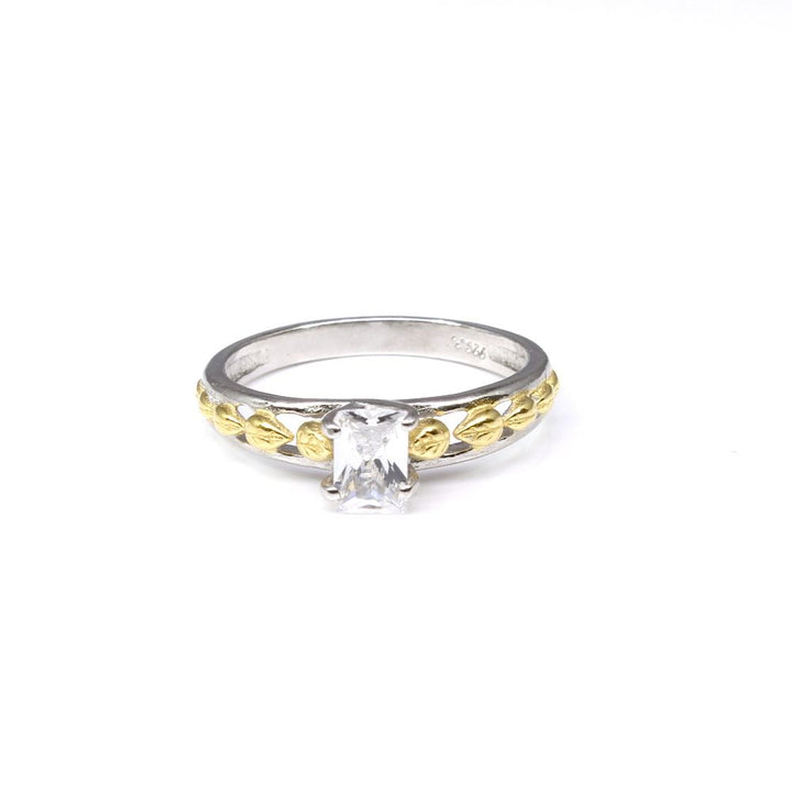 Beautiful Two tone 925 Sterling Silver white CZ women finger ring size 7