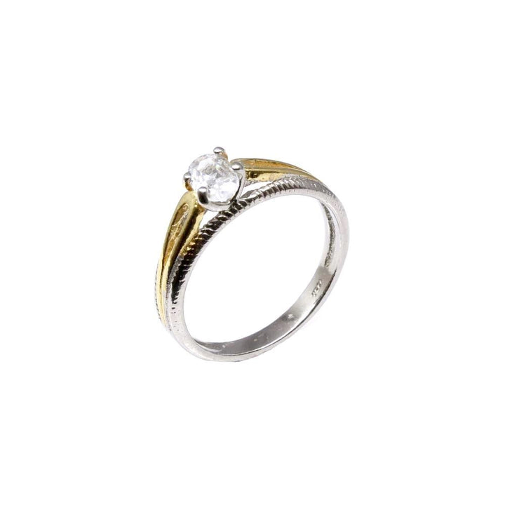 925 Real Silver CZ Two tone women finger ring size 7