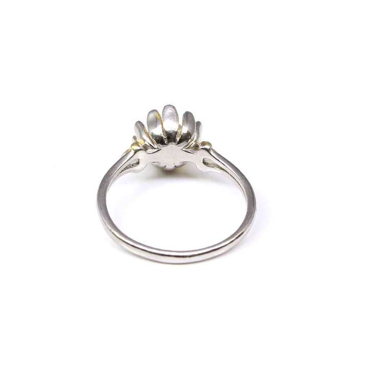 Two tone Flower 925 Solid Silver CZ women finger ring size 7