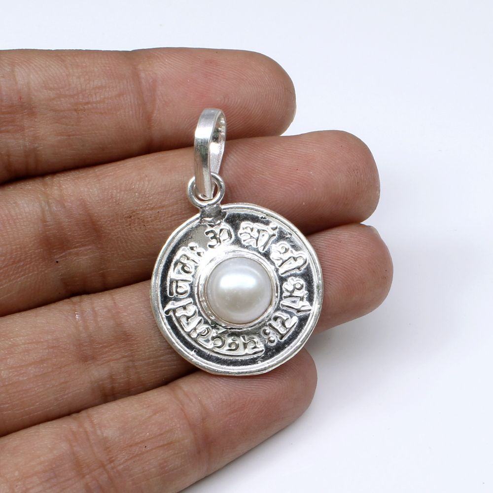 Chandermaa for Moon Real Pearl Natural Gemstone pure silver pendant