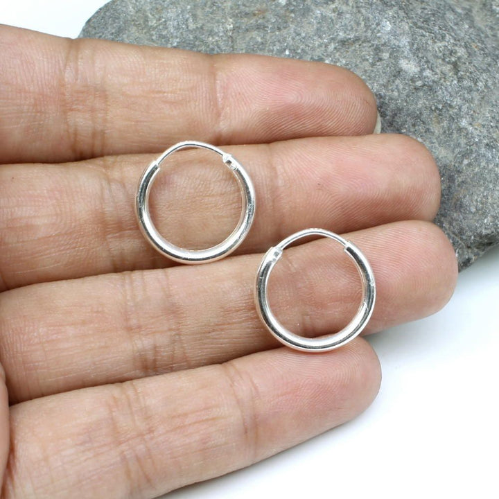 Simple plain ring Sterling Silver Earrings Small hinged Hoop for Girls - Pair