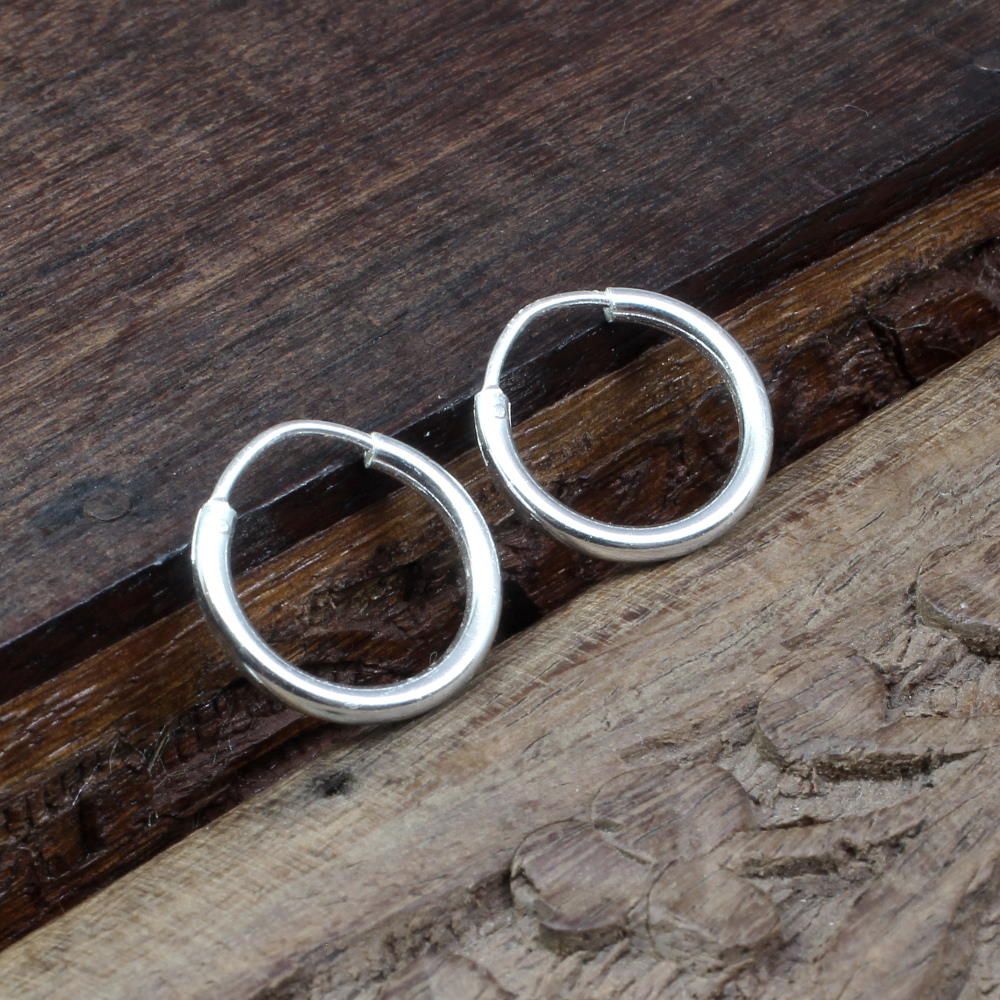 Simple plain ring Sterling Silver Earrings Small hinged Hoop for Girls - Pair