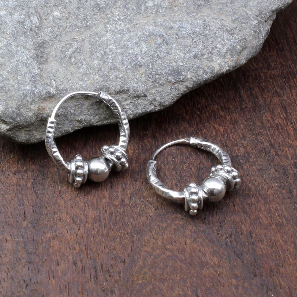 Pure Silver Karen Hill Tribe Ball Bead Wire Threader Hoop Earrings –  81stgeneration