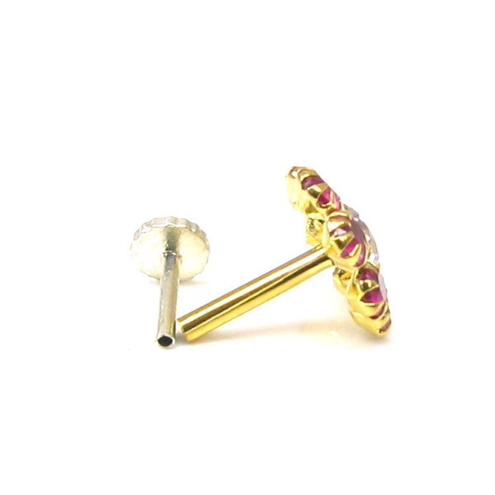 Classic Pink&White CZ Body Piercing Nose stud Pin Solid Real 14k Yellow Gold