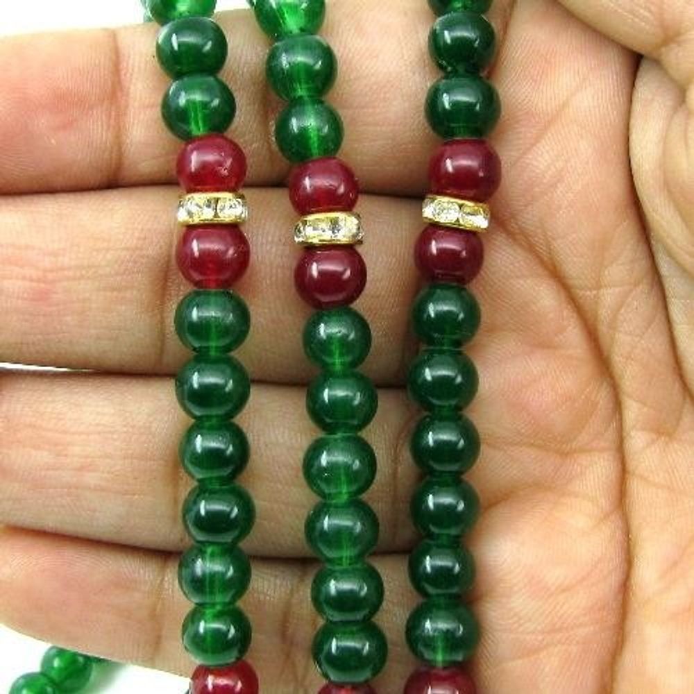 Fashion-Red-Green-Cab-Beads-Single-Strand-Tassel-3pc-Wholesale-Lot-17"
