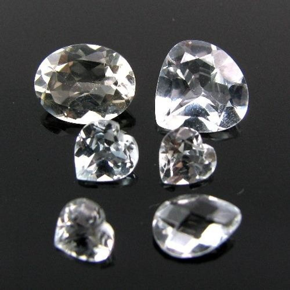 6.2Ct-6pc-Wholesale-Lot-Natural-Clear-White-Topaz-Oval-Pear-Heart-Faceted-Gems