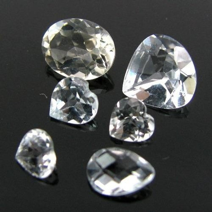 6.2Ct 6pc Wholesale Lot Natural Clear White Topaz Oval Pear Heart Faceted Gems