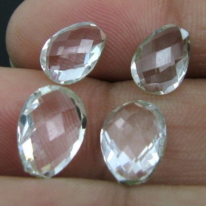 6.3Ct-4pc-Wholesale-Lot-Natural-Clear-White-Topaz-Checker-Drop-Cut-Gemstones