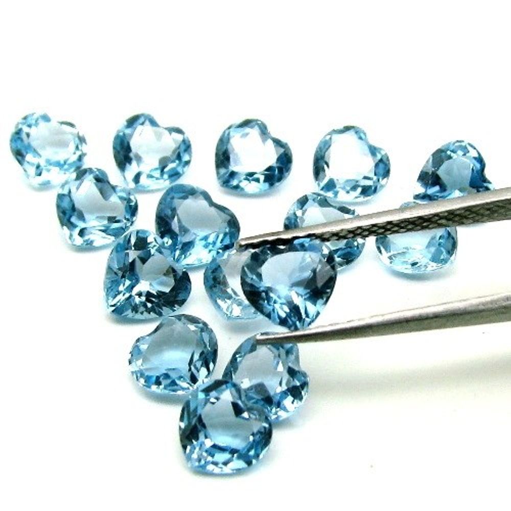 14.2Ct 15Pc Lot Natural������London Blue Topaz Heart  Faceted 6mm Gemstones