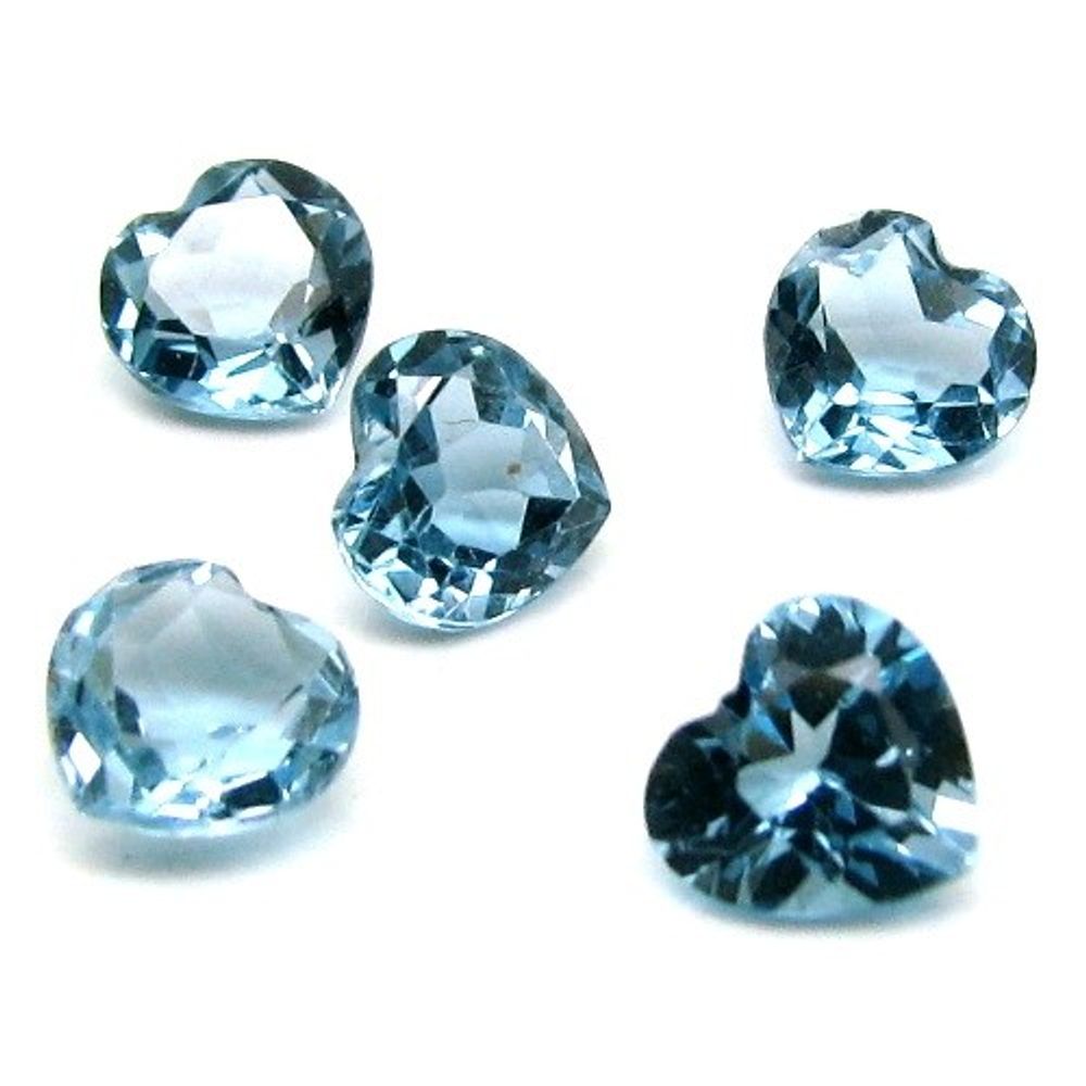 4.6Ct-5Pc-Lot-Natural������London-Blue-Topaz-Heart--Faceted-6mm-Gemstones