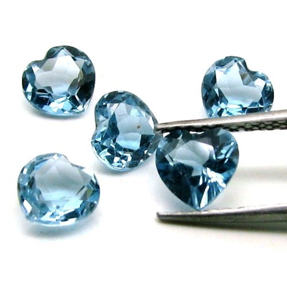 4.6Ct 5Pc Lot Natural������London Blue Topaz Heart  Faceted 6mm Gemstones