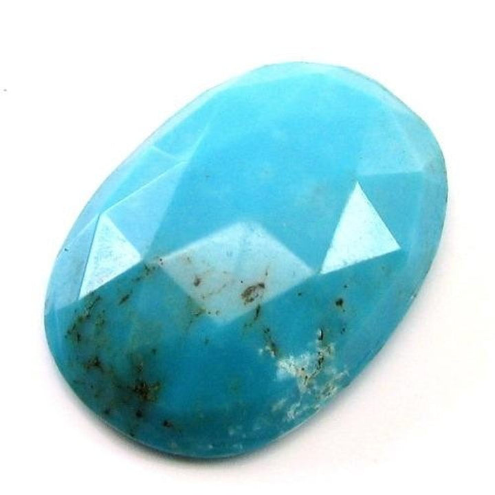 11Ct Natural Blue Mexican Turquoise Checker Oval Faceted Gemstone