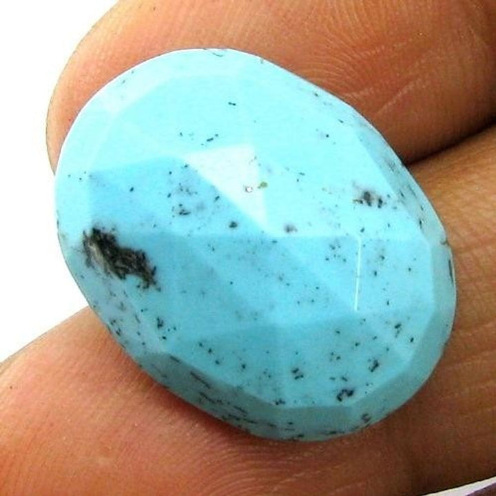 9.65Ct Natural Blue Mexican Turquoise Checker Oval Faceted Gemstone