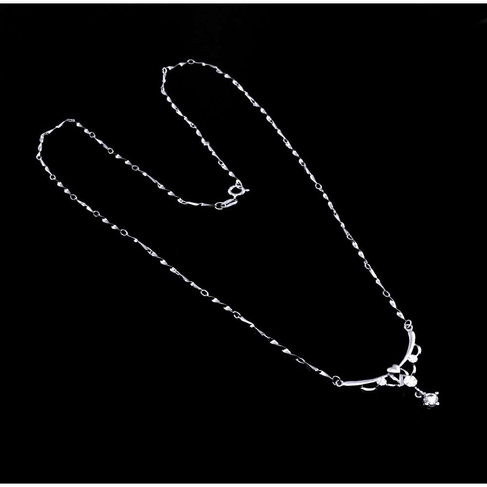 Trendy Light & Slim 925 Sterling Silver Chain Necklace CZ Studded Platinum Tone