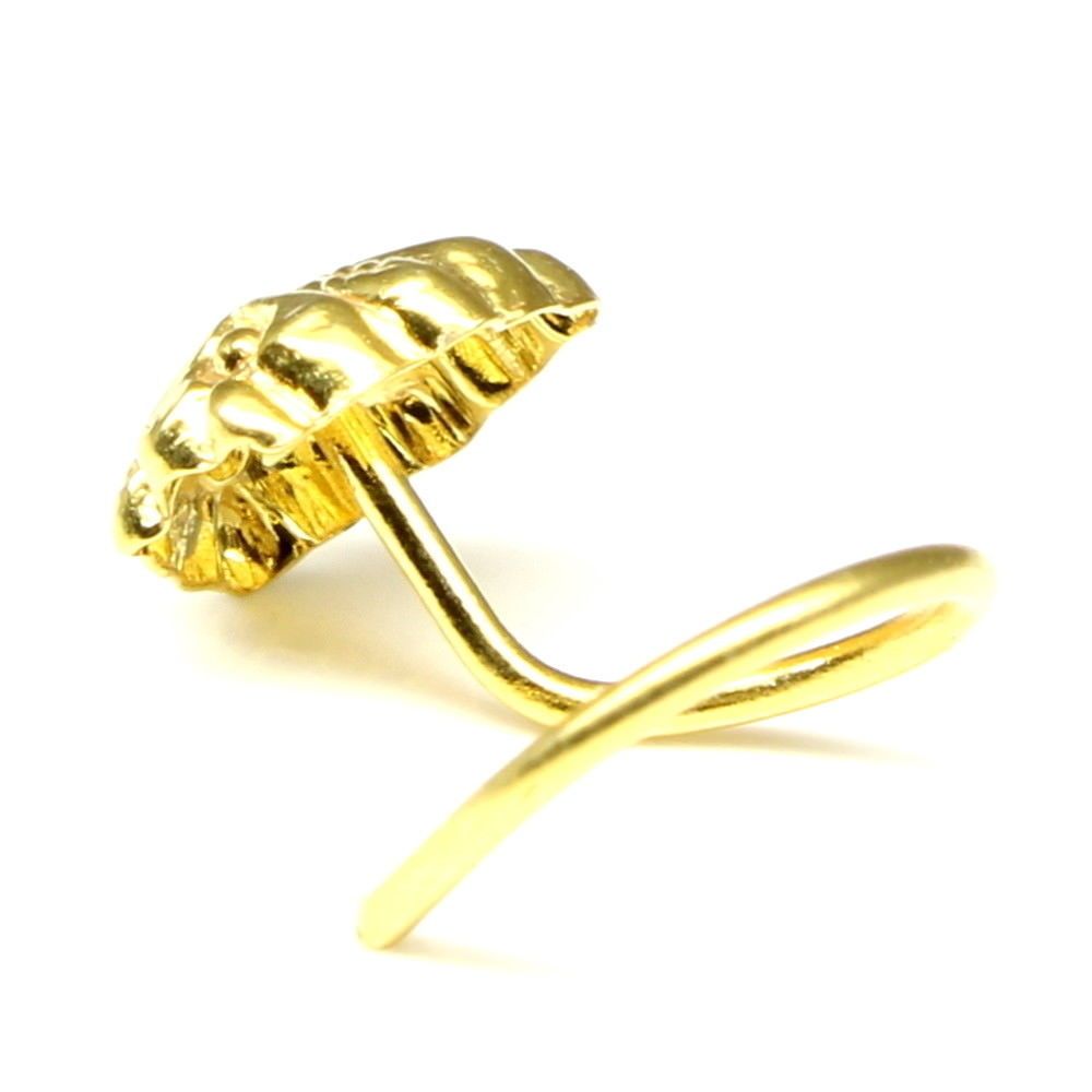 Indian Nose Stud, Gold plated nose ring, corkscrew piercing ring l bend 22g nase
