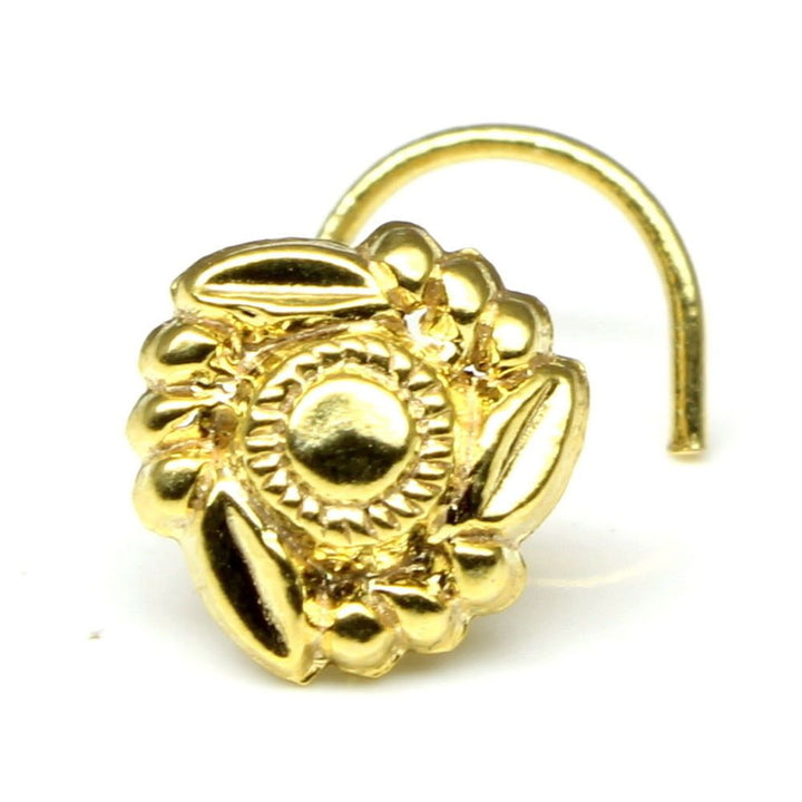Indian Nose ring, Gold plated nose stud, corkscrew nose piercing ring l bend 22g