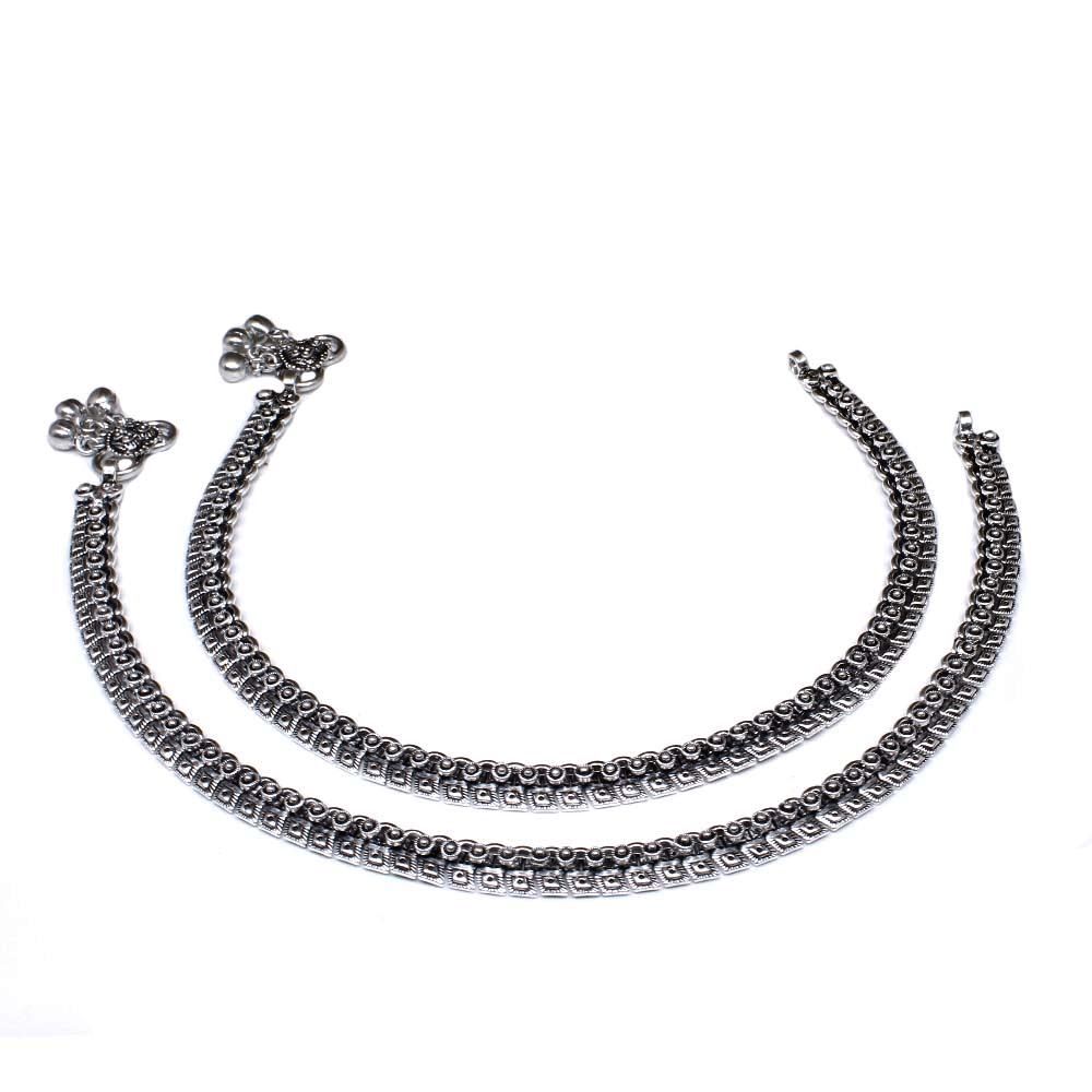 Real Silver oxidized Ankle Bracelet in Traditional Style