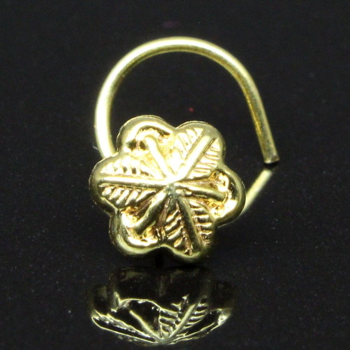 Indian Nose Stud, Gold plated nose ring, corkscrew piercing ring l bend pin