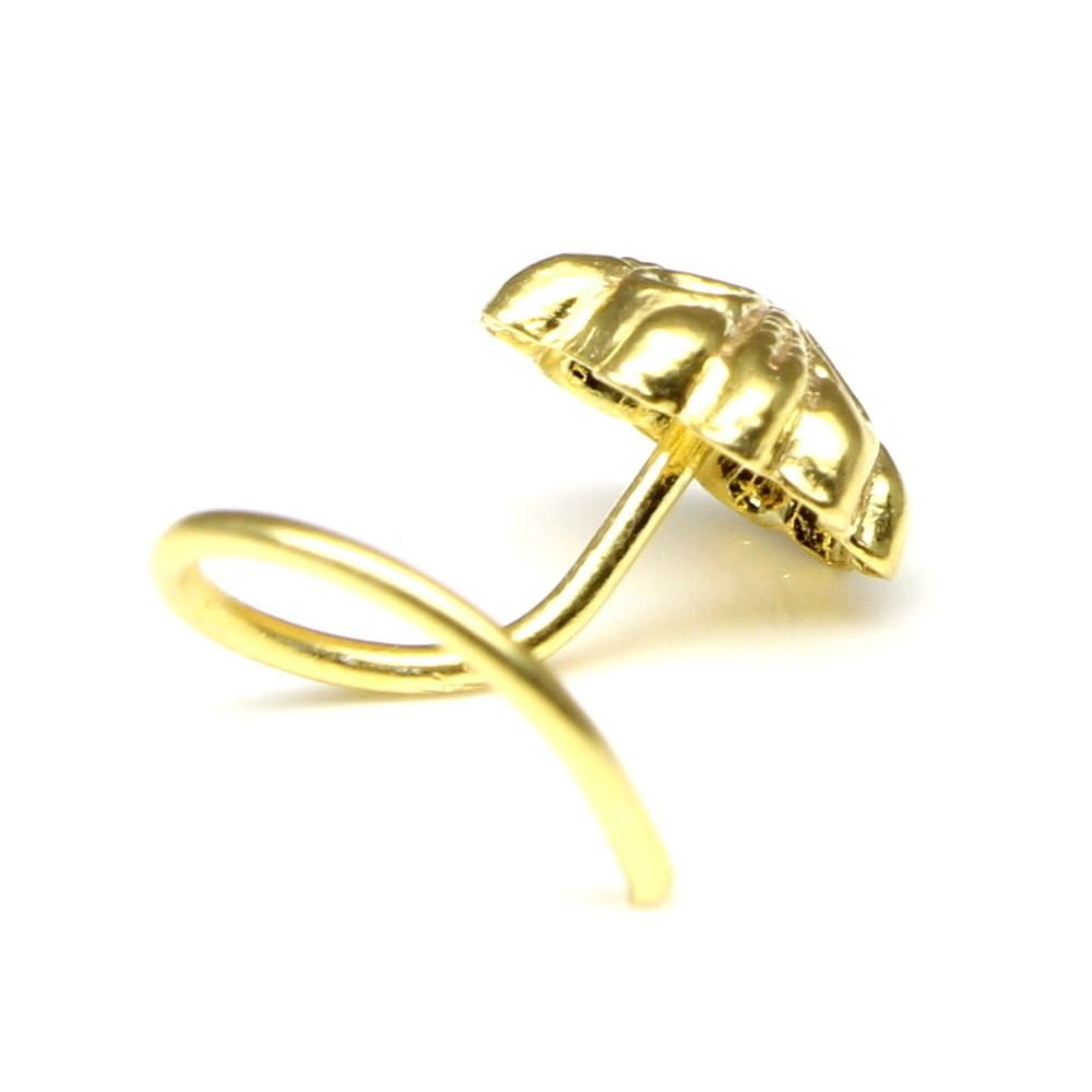 Indian Nose Stud, Gold plated nose ring, corkscrew piercing l bend pin 22g pin