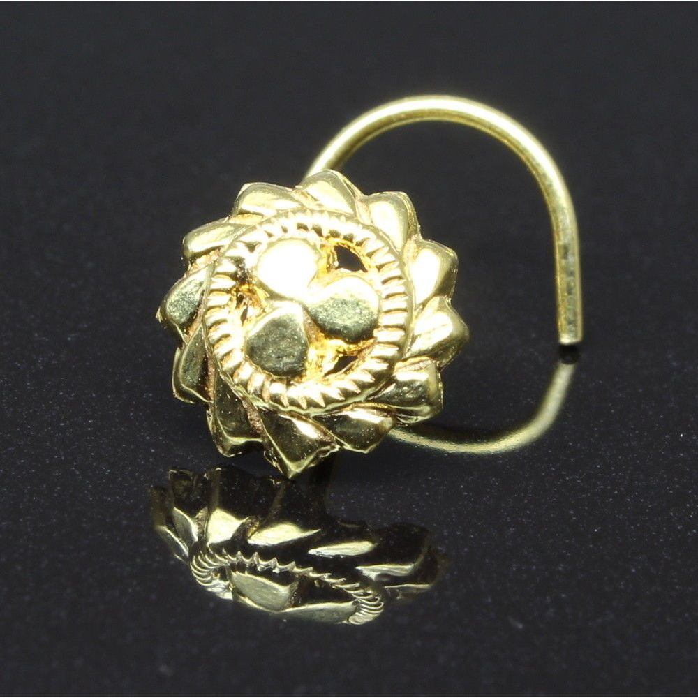 Indian Nose Stud, Gold plated nose ring, corkscrew piercing nase ring l shape