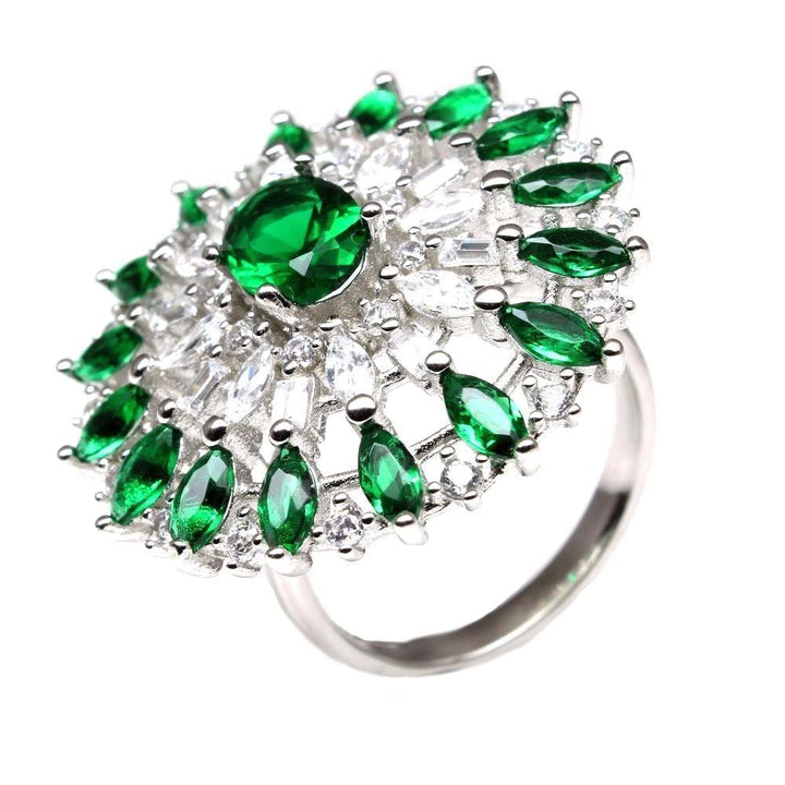 Big 925 Sterling Silver wedding Party wear cocktail Green CZ Ring
