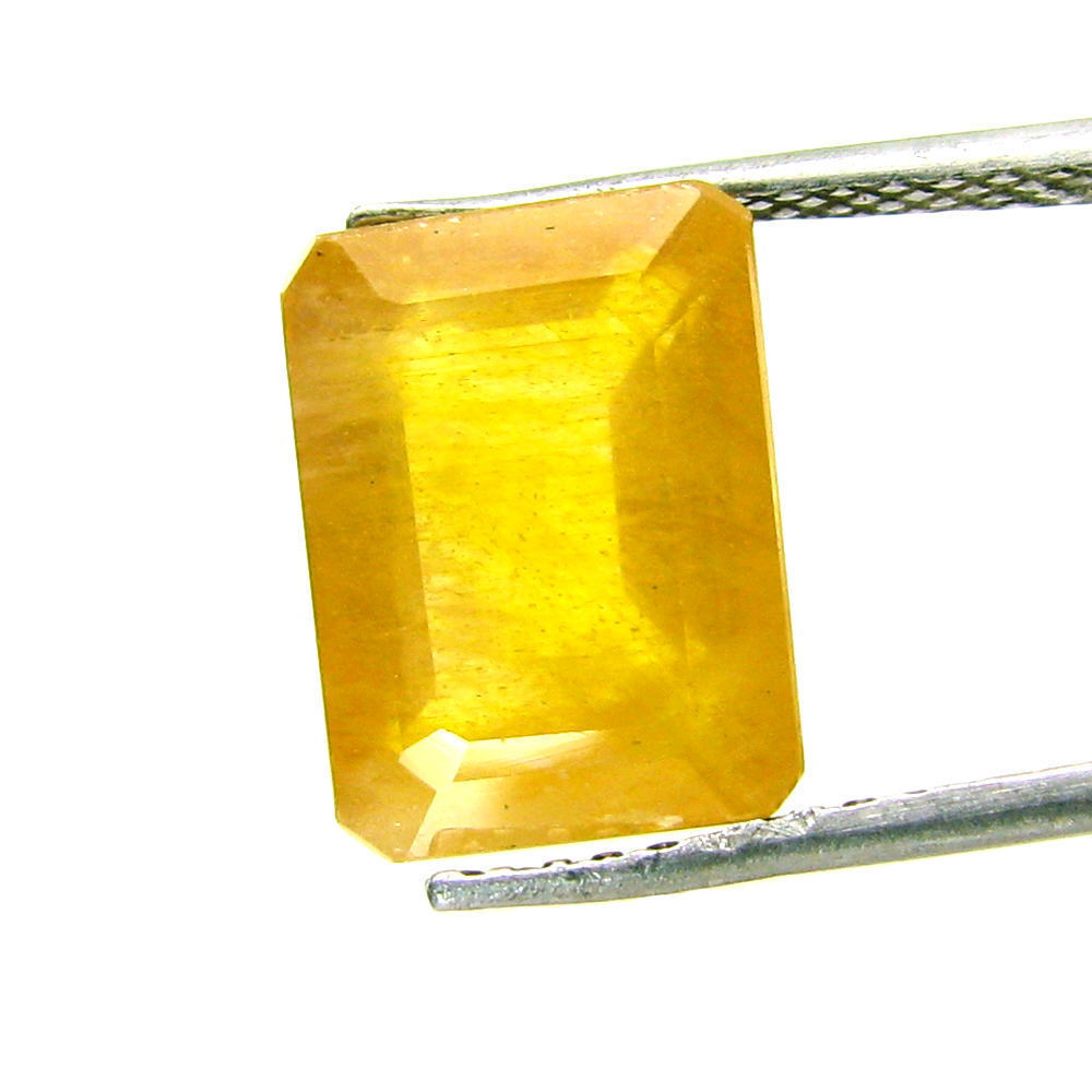 7.6Ct Natural Yellow Sapphire (Pukhraj) Rectangle Cut Gemstone for Jupitor Guru