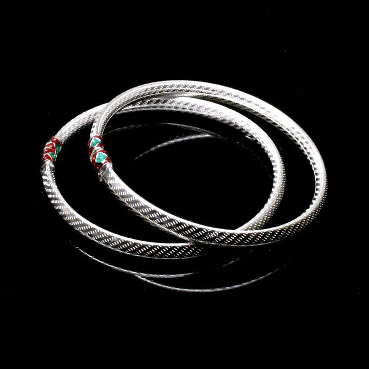 Indian Hollow Real Silver Bangles Bracelet 6.5cm - Pair