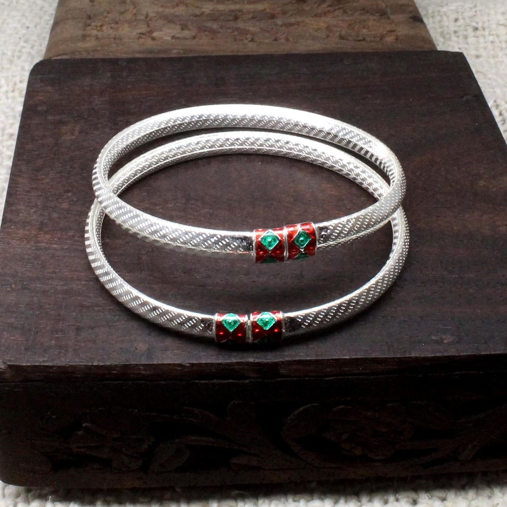 Indian Hollow Real Silver Bangles Bracelet 6.5cm - Pair