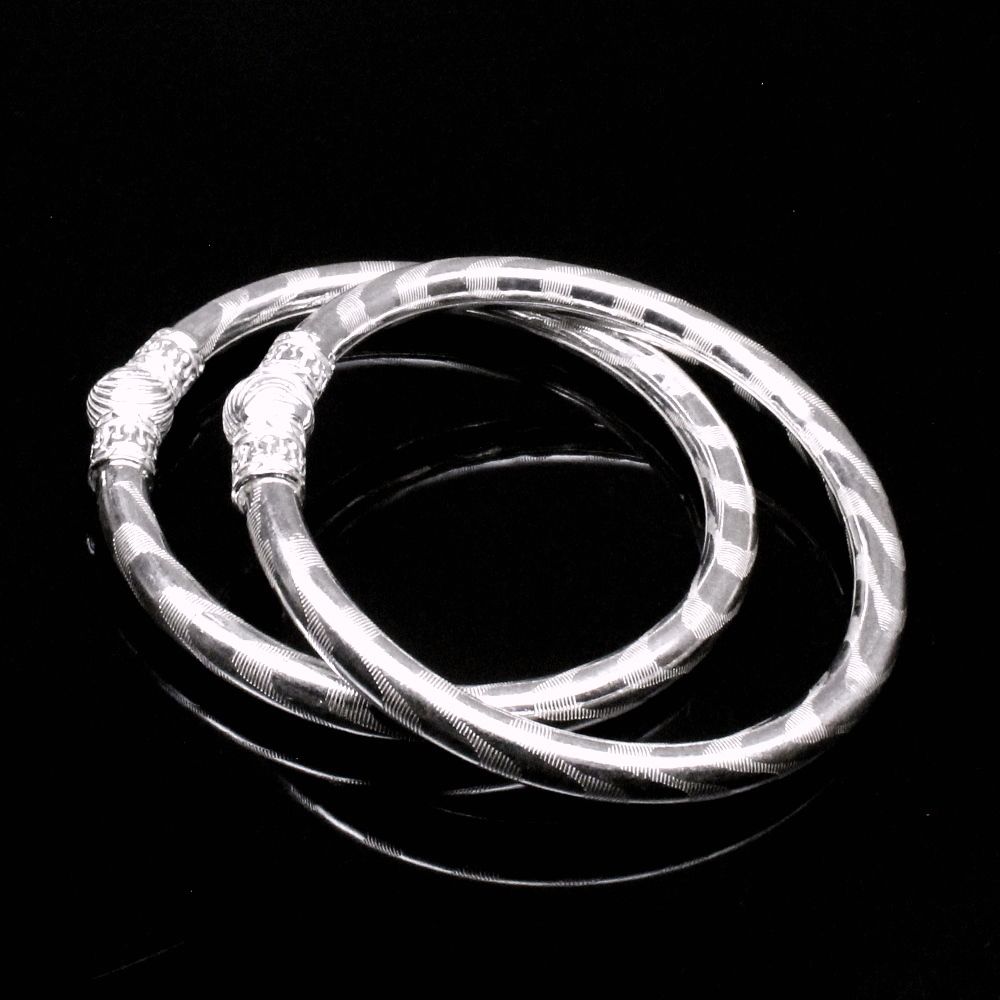 Indian Hollow Real Silver Bangles Bracelet 5.8cm - Pair